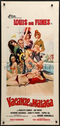 2t897 TAXI ROULOTTO ET CORRIDA Italian locandina 1969 Casaro art of de Funes on boat w/ sexy girls!