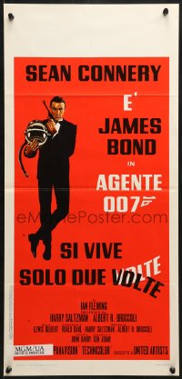 2t911 YOU ONLY LIVE TWICE Italian locandina R1970s great art of Sean Connery as James Bond w/ gun!