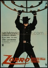 2t955 ZORRO RIDER OF VENGEANCE Italian 26x37 pbusta 1968 masked hero holding on to chandelier!