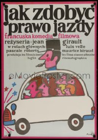2t609 LE PERMIS DE CONDUIRE Polish 23x33 1975 Jean Girault, wacky Jerzy Flisak art of car!