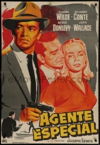 2t082 BIG COMBO Spanish 1956 art of Cornel Wilde & sexy Jean Wallace, classic film noir, Jano art!
