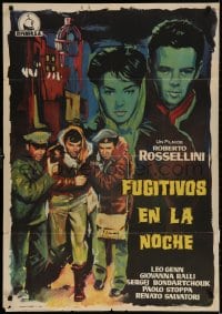 2t092 ESCAPE BY NIGHT Spanish 1961 Roberto Rossellini, art of top stars by Coppel!