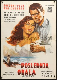 2t129 ON THE BEACH Yugoslavian 20x27 1960 different art of Gregory Peck and Ava Gardner by Willy!