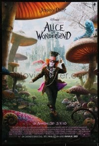 2w607 ALICE IN WONDERLAND advance DS 1sh 2010 Johnny Depp as the Mad Hatter surrounded by mushrooms