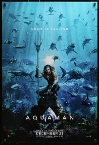 2w615 AQUAMAN teaser DS 1sh 2018 DC, Jason Mamoa in title role with great white sharks and more!