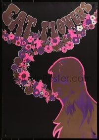 2w203 EAT FLOWERS 20x29 Dutch commercial poster 1960s psychedelic art of pretty woman & flowers!