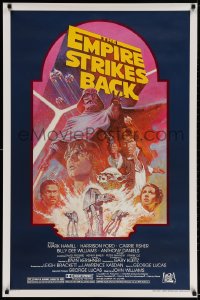 2w692 EMPIRE STRIKES BACK studio style 1sh R1982 George Lucas sci-fi classic, cool artwork by Tom Jung!