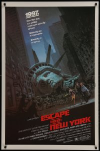2w695 ESCAPE FROM NEW YORK studio style 1sh 1981 Carpenter, Jackson art of decapitated Lady Liberty!