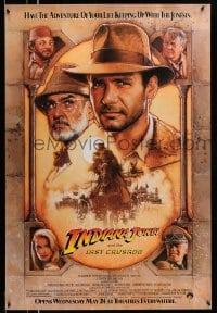 2w776 INDIANA JONES & THE LAST CRUSADE advance 1sh 1989 Ford/Connery over a brown background by Drew