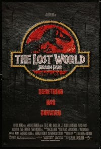 2w793 JURASSIC PARK 2 DS 1sh 1997 Steven Spielberg, classic logo with T-Rex over red background!
