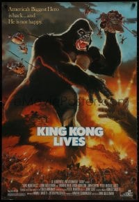 2w797 KING KONG LIVES 1sh 1986 great artwork of huge unhappy ape attacked by army!