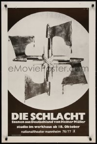 2w369 DIE SCHLACHT 2-sided 23x34 German stage poster 1976 John Heartfield art bloody axes/swastika!