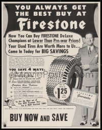 2w309 FIRESTONE gray suit style 23x29 advertising poster 1950s cool vintage art!