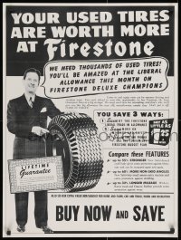 2w310 FIRESTONE pinstripe suit style 22x30 advertising poster 1950s cool vintage art!