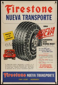 2w305 FIRESTONE 1 tire truck white style 29x44 Argentinean advertising poster 1950s cool vintage art!
