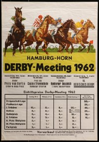 2w494 HAMBURG-HORN DERBY-MEETING 1962 17x24 German special poster 1962 horses by Ludwig Hohlwein!