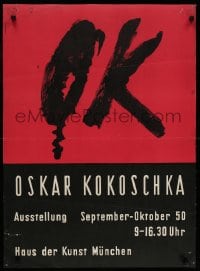 2w259 OSKAR KOKOSCHKA 23x32 German museum/art exhibition 1950s the artist's initials over red!