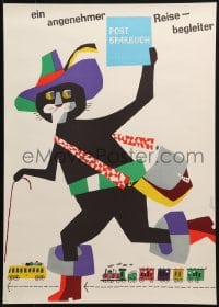 2w565 POSTSPARBUCH 17x23 German special poster 1950s jager art of trains and cool running cat!