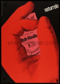 2w342 ROTH-HANDLE 23x33 German advertising poster 1960 cigarette label & hand by Michael Engelmann