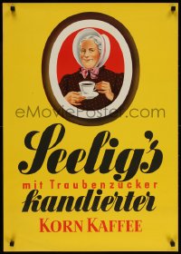 2w343 SEELIG'S KANDIERTER KORN KAFFEE 23x31 German advertising poster 1950s Walter Muller, yellow!