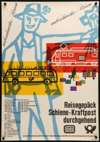 2w587 UNBESCHWERTES REISEN 17x23 German special poster 1964 people, buses and trains by Lichtwitz!