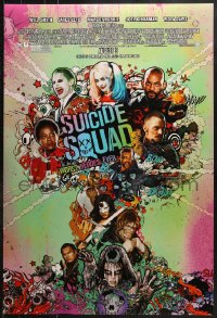 2w945 SUICIDE SQUAD advance DS 1sh 2016 Smith, Leto as the Joker, Robbie, Kinnaman, cool art!