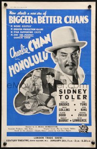 2w015 CHARLIE CHAN IN HONOLULU English trade ad 1938 Sidney Toler, Brooks and Yung, blue style!