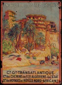 2w062 COMPAGNIE GENERALE TRANSATLANTIQUE 30x40 French travel poster 1926 Villain art of beach!
