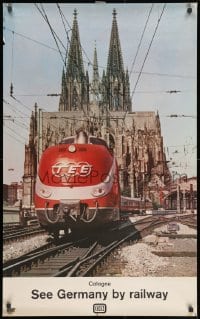 2w066 GERMAN FEDERAL RAILWAY COLOGNE 24x39 German travel poster 1960s cool image of train & cathedral!
