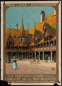 2w057 PARIS-LYON-MEDITERRANEE CIRCUIT DE LA BOURGOGNE 31x43 travel poster 1924 Jean Hallo art!