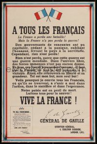 2w076 A TOUS LES FRANCIAS 20x30 WWII war poster 1940s fight to save her - Long Live France!