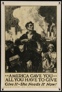 2w067 AMERICA GAVE YOU ALL YOU HAVE TO GIVE 28x42 WWI war poster 1917 workers & smokestacks by Taylor!
