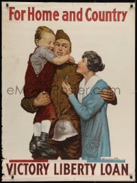 2w071 FOR HOME & COUNTRY 30x40 WWI war poster 1918 Alfred Everitt Orr art of reunited family!