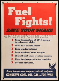 2w098 FUEL FIGHTS! SAVE YOUR SHARE 20x28 WWII war poster 1943 tips for fuel conservation!