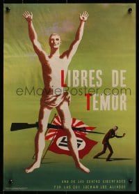 2w107 LIBRES DE TEMOR 14x20 WWII war poster 1942 FDR's Four Freedoms, symbolic art by Atherton!