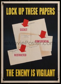 2w108 LOCK UP THESE PAPERS 14x20 WWII war poster 1943 protect secrets, the enemy is vigilant!
