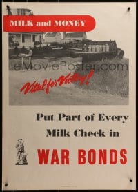 2w110 MILK & MONEY VITAL FOR VICTORY 20x28 WWII war poster 1943 every milk check into war bonds!