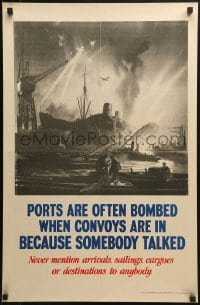 2w116 PORTS ARE OFTEN BOMBED 20x30 English WWII war poster 1940s ship in port during an air raid!