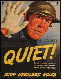 2w118 QUIET STOP NEEDLESS NOISE 15x19 WWII war poster 1940s art of a soldier by Howard Scott!