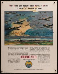 2w119 REPUBLIC STEEL 22x28 WWII war poster 1940s Buy Bonds and Stamps, Harrington art of War Birds!