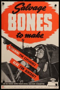 2w120 SALVAGE BONES 12x18 Canadian WWII war poster 1940s image of an aircraft gunner, English!
