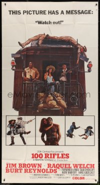2x372 100 RIFLES int'l 3sh 1969 Jim Brown, sexy Raquel Welch & Burt Reynolds on back of train!