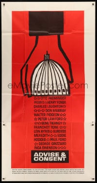 2x379 ADVISE & CONSENT 3sh 1962 Otto Preminger, Saul Bass art of giant hand holding capitol dome!