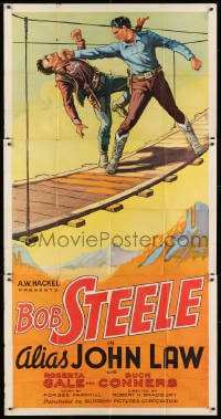 2x380 ALIAS JOHN LAW 3sh 1935 art of Bob Steele fighting on rope bridge in mountains, ultra rare!