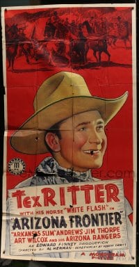 2x386 ARIZONA FRONTIER 3sh 1940 great stone litho of Tex Ritter under cowboys on horses!