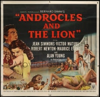 2x027 ANDROCLES & THE LION 6sh 1952 art of Victor Mature holding Jean Simmons + sexy bathing girls!