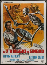 2x670 7th VOYAGE OF SINBAD Italian 1p R1976 Harryhausen fantasy classic, different monster art!