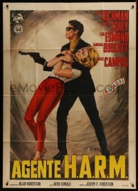 2x674 AGENT FOR H.A.R.M. Italian 1p 1966 art of sexy Barbara Bouchet held by bad guy with gun!