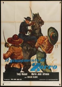 2x691 BEHIND THE MASK OF ZORRO Italian 1p R1970 Stefano art of the masked hero fighitng on horse!