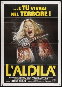 2x693 BEYOND Italian 1p 1981 Lucio Fulci, disturbing Sciotti art of girl getting throat slashed!